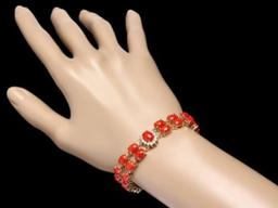 14K Gold 25.11ct Coral 1.34ct Diamond Bracelet