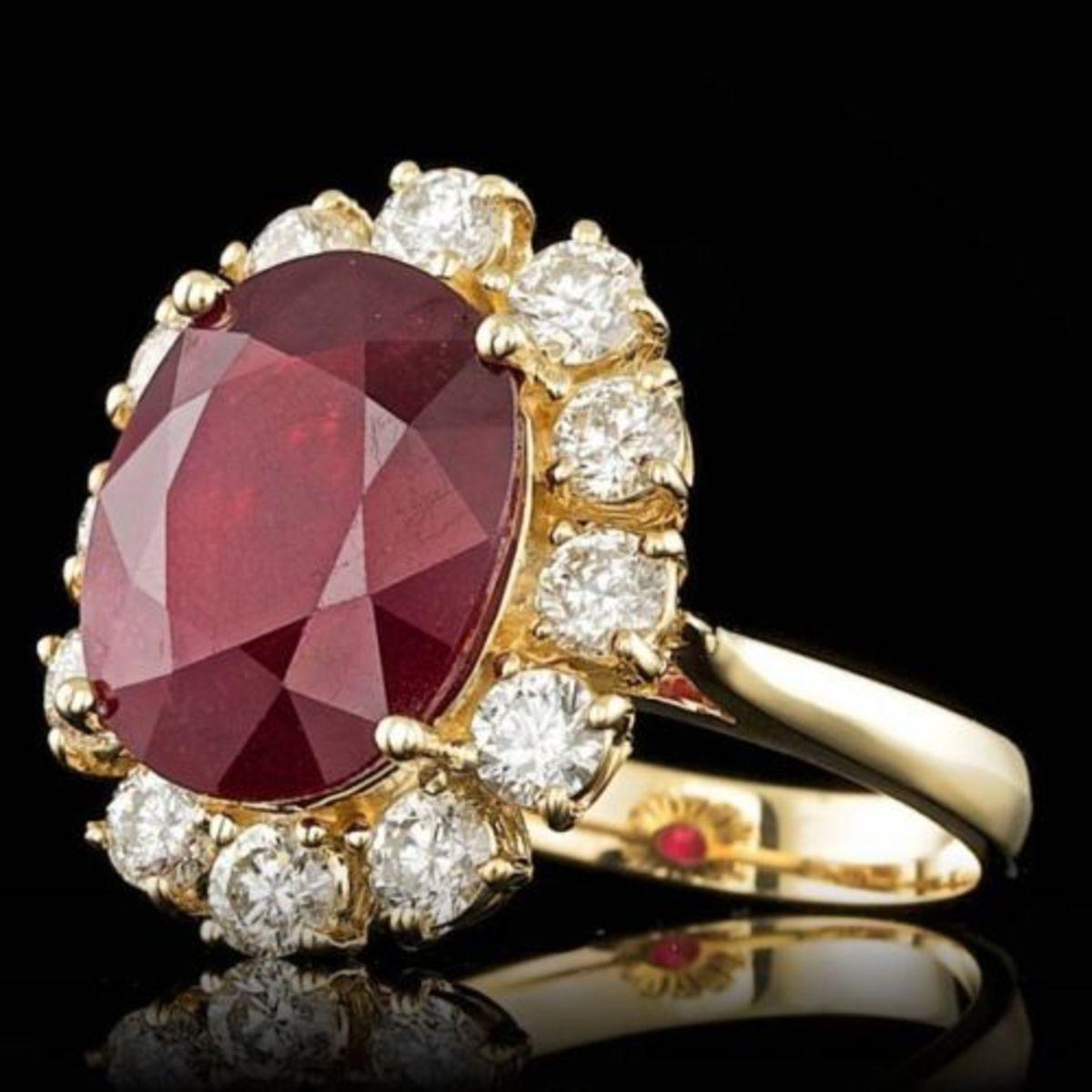 14K Yellow Gold 8.72ct Ruby and 1.68ct Diamond Ring