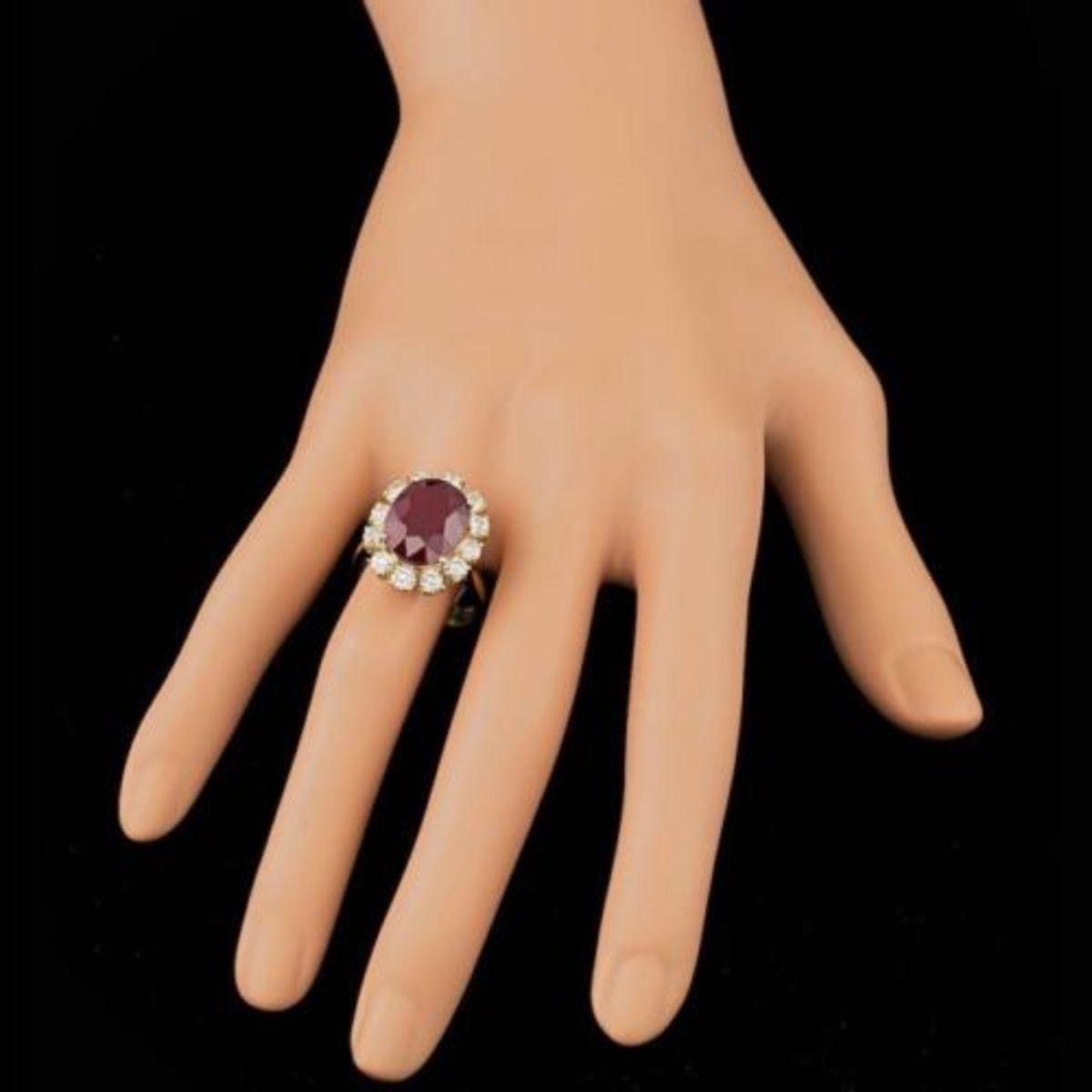 14K Yellow Gold 8.72ct Ruby and 1.68ct Diamond Ring