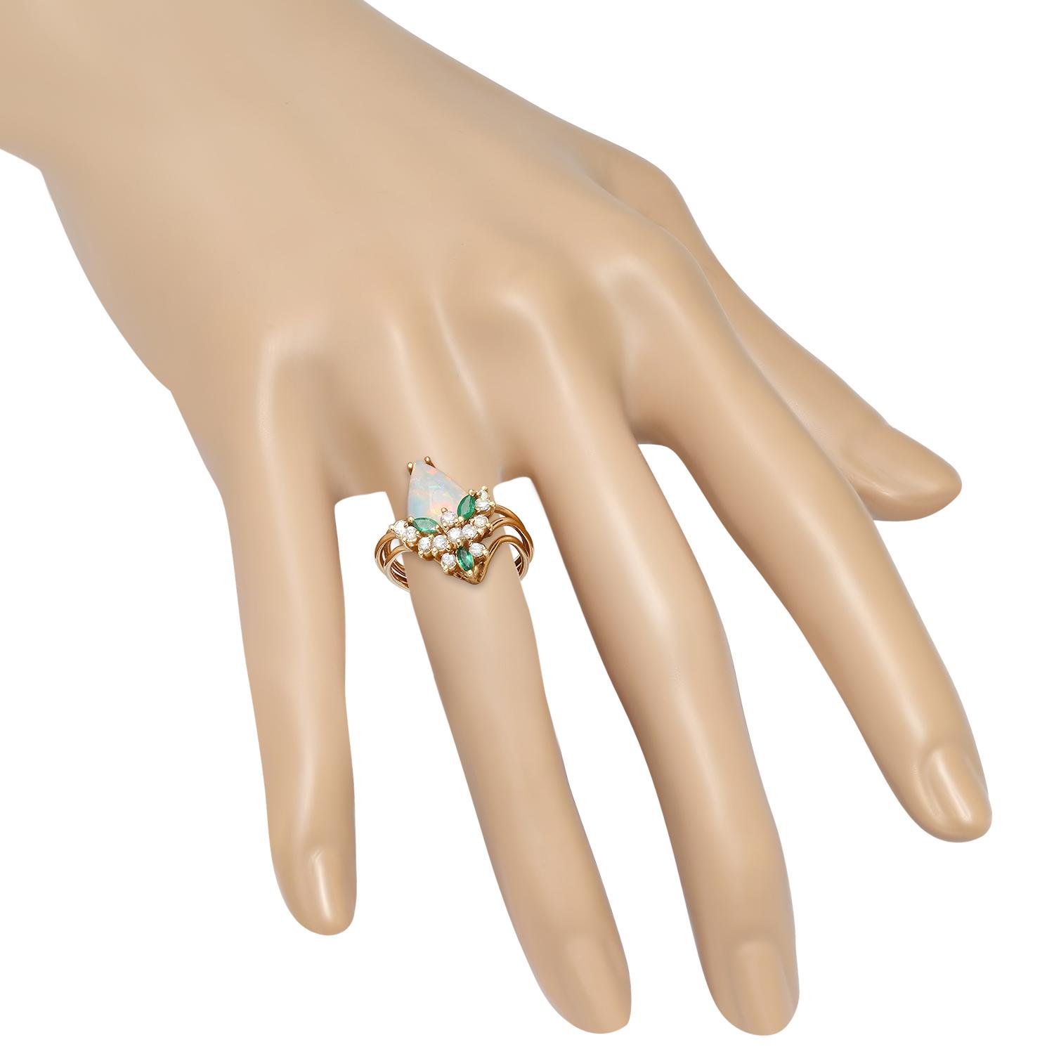 14K Yellow Gold Setting with 2.00ct Opal, 0.15ct Emerald and 0.25ct Diamond Ladies Ring