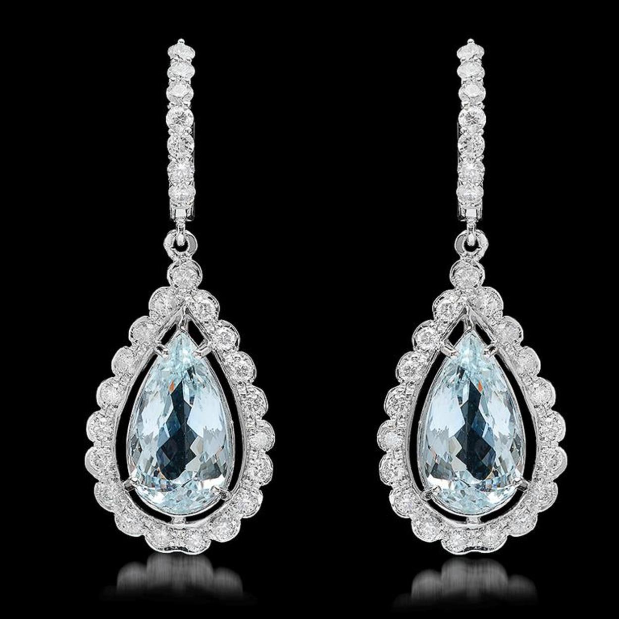 14k Gold 7.82ct Aquamarine 1.61ct Diamond Earrings