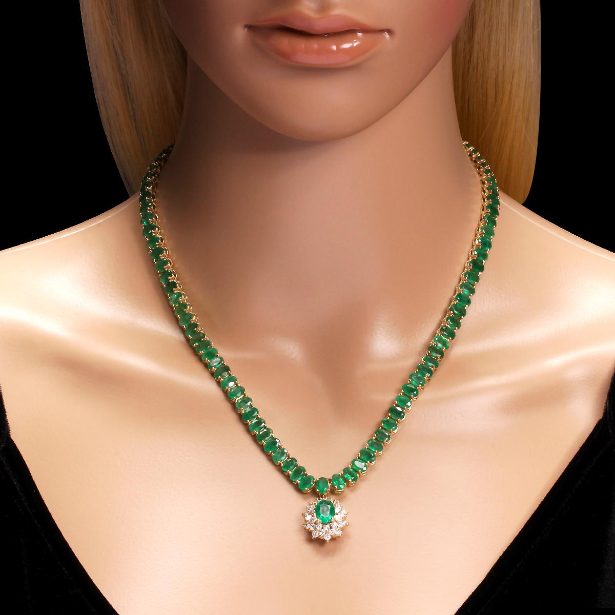 14k Yellow Gold 41.86ct Emerald 1.58ct Diamond Necklace