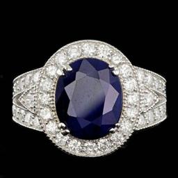 14K White Gold 6.62ct Sapphire and 1.61ct Diamond Ring