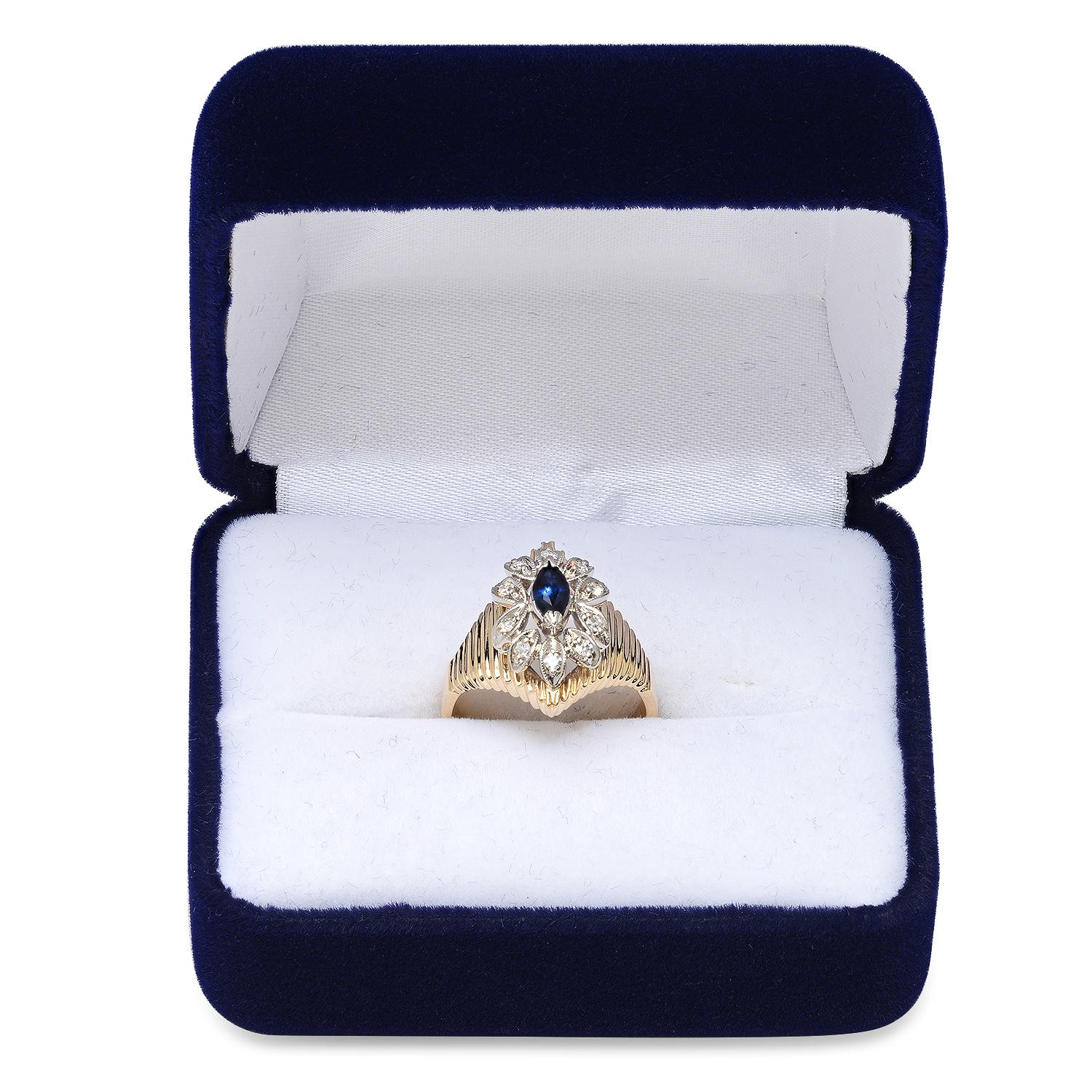 14K Yellow and White Gold Setting with 0.24ct Sapphire and 0.20ct Diamond Ladies Ring