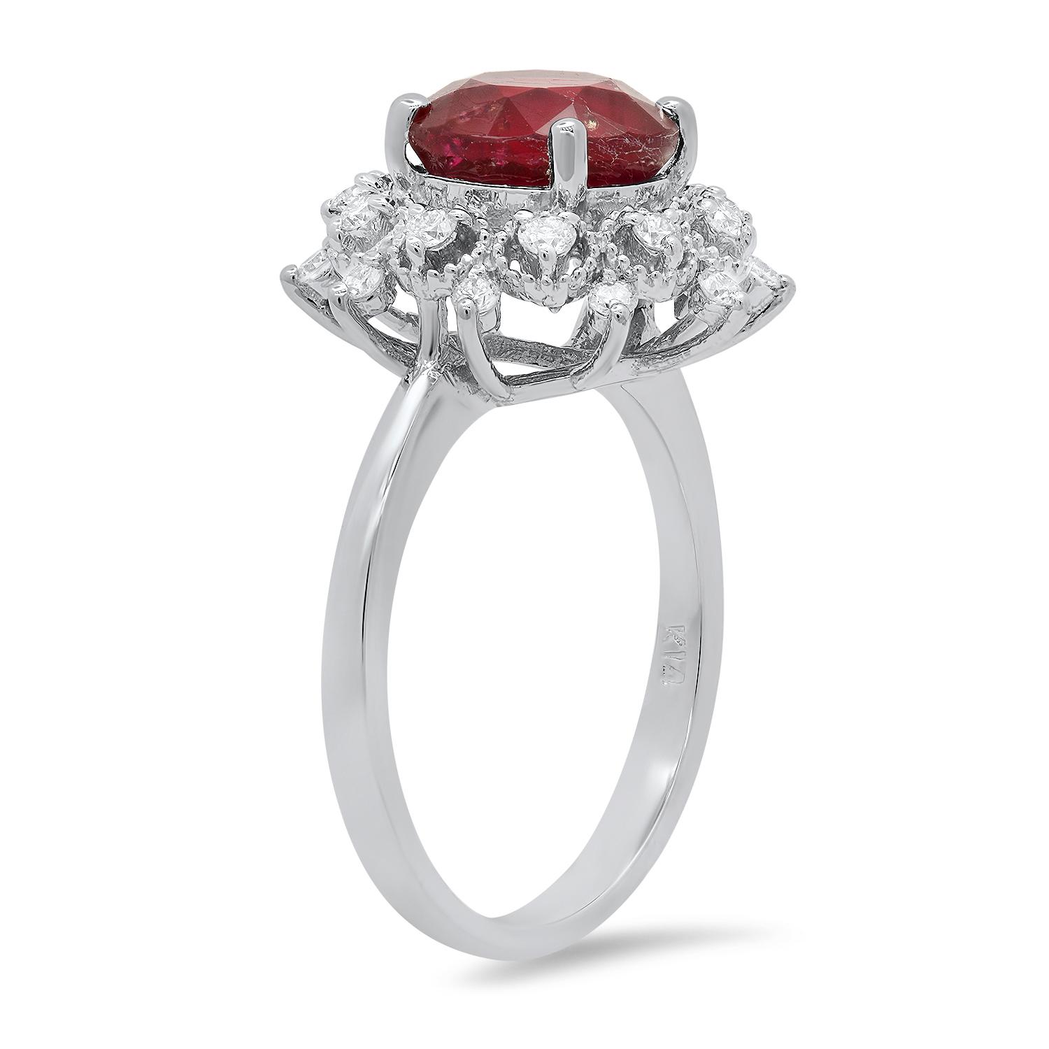 14K White Gold Setting with 2.20ct Ruby and 0.48ct Diamond Ladies Ring