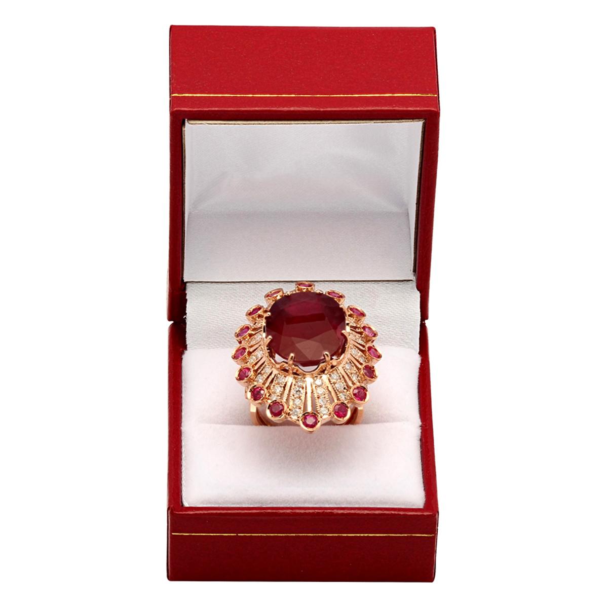 14k Rose Gold 17.36ct & 1.60ct Ruby 1.09ct Diamond Ring