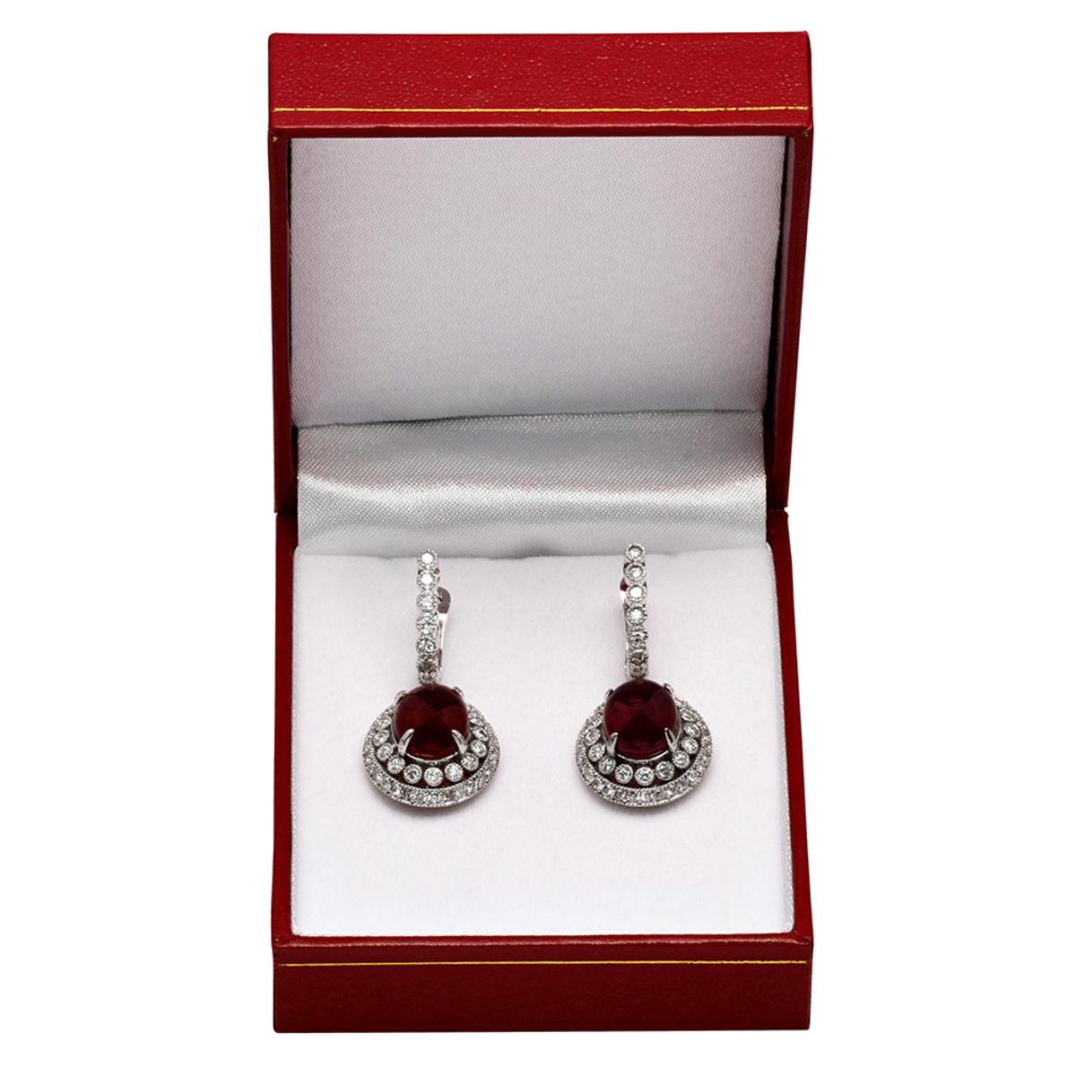 14k White Gold 12.93ct Ruby 1.73ct Diamond Earrings