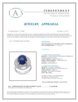 Platinum Setting with 7.45ct Sapphire and 1.0ct Diamond Ladies Ring