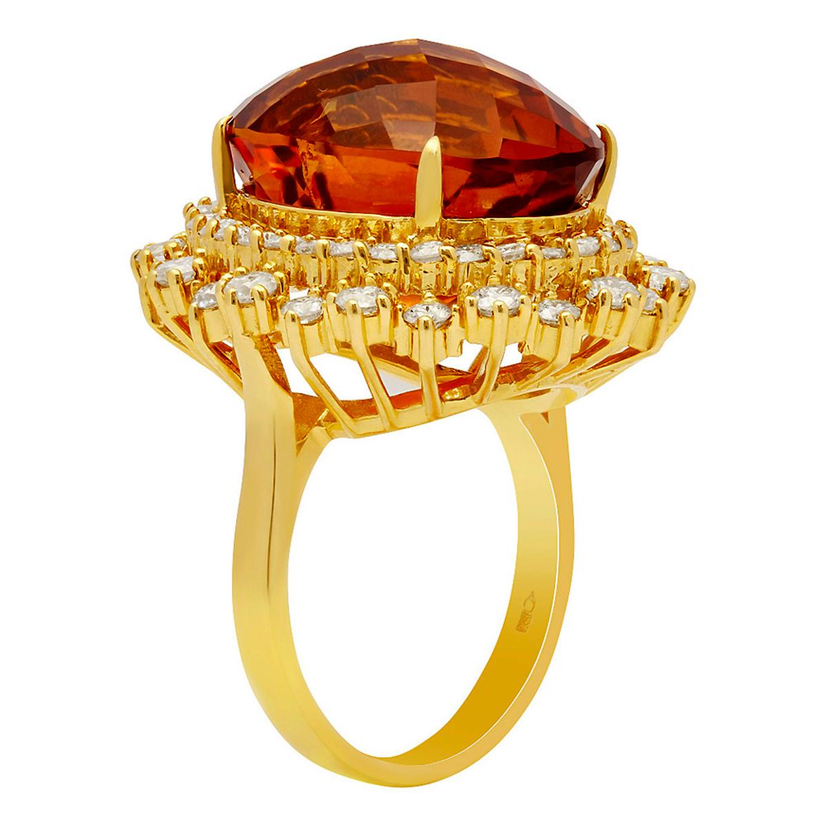 14k Yellow Gold 18.21ct Citrine 2.089ct Diamond Ring