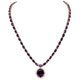 14k Rose Gold 31.14ct Amethyst 2.47ct Diamond Necklace