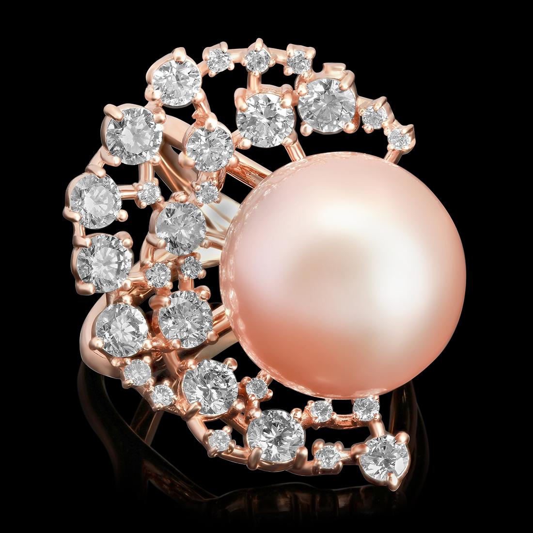 14k Rose Gold 15mm Pearl 2.24ct Diamond Ring