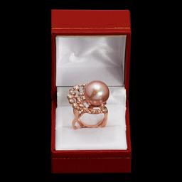 14k Rose Gold 15mm Pearl 2.24ct Diamond Ring