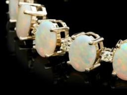 14K Gold 18.21ct Opal 1.53ct Diamond Bracelet
