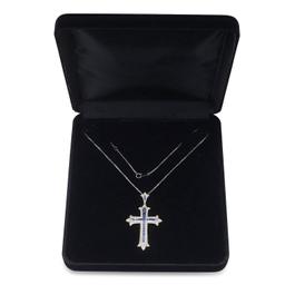 14K Yellow Gold Setting with Platinum Chain and 2.39ct Sapphire and 1.42ct Diamond Cross Pendant