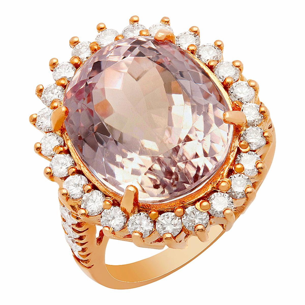 14k Rose Gold 16.56ct Kunzite 1.51ct Diamond Ring