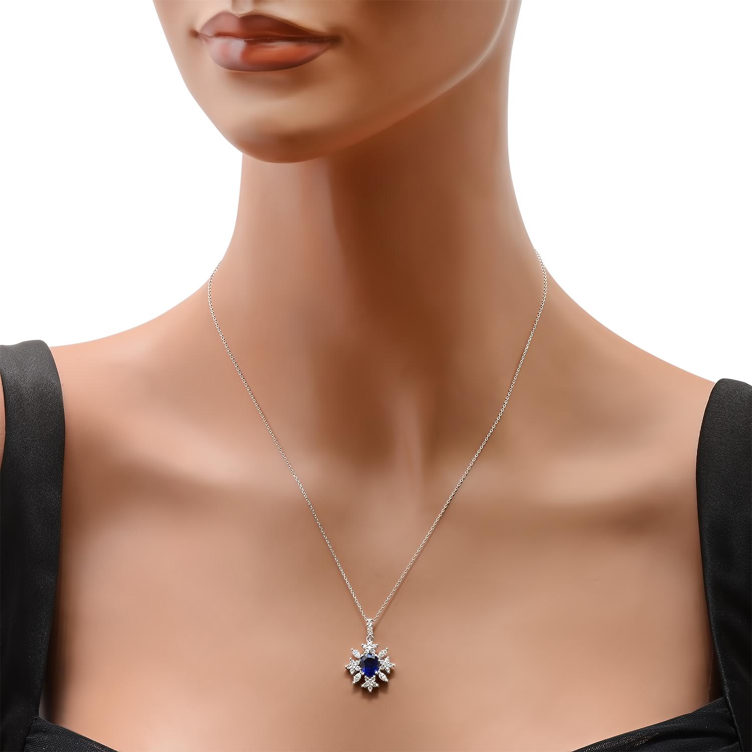 18K White Gold Setting with 1.42ct Sapphire and 0.74ct Diamond Pendant