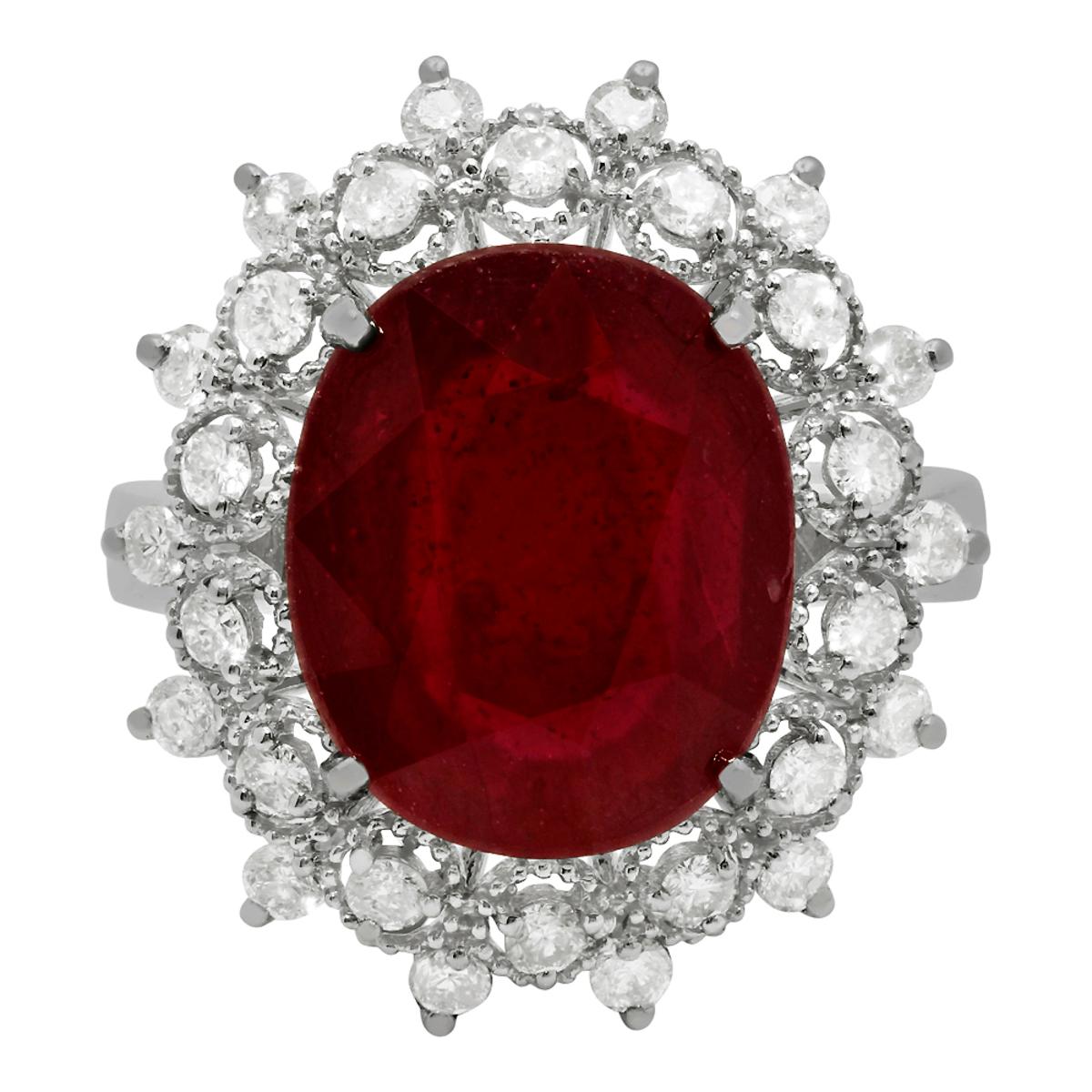 14k White Gold 6.10ct Ruby 0.72ct Diamond Ring