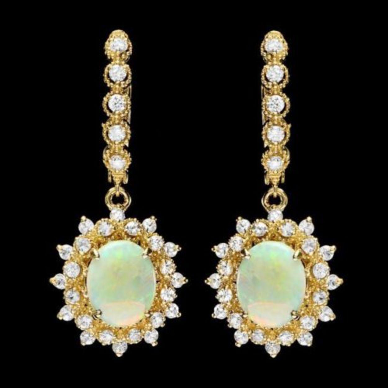 14K Gold 3.16ct Opal 1.71ct Diamond Earrings