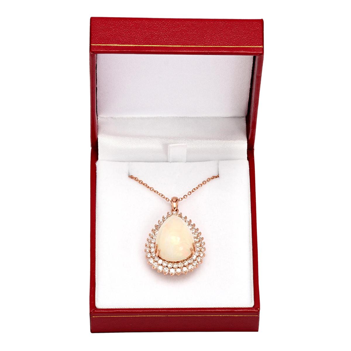 14k Rose Gold 13.99ct White Opal 2.41ct Diamond Pendant