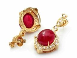 14K Yellow Gold 29.50ct Ruby and 1.66ct Diamond Earrings