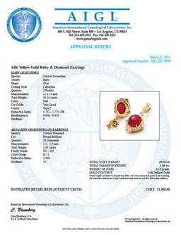 14K Yellow Gold 29.50ct Ruby and 1.66ct Diamond Earrings