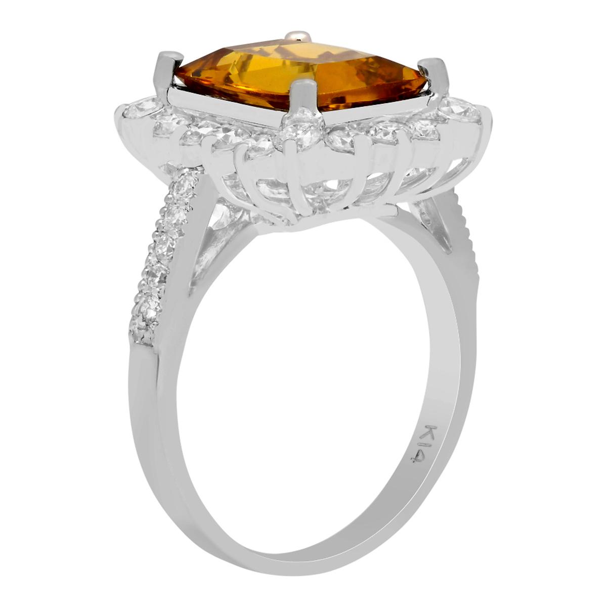 14k White Gold 3.89ct Yellow Beryl 1.17ct Diamond Ring