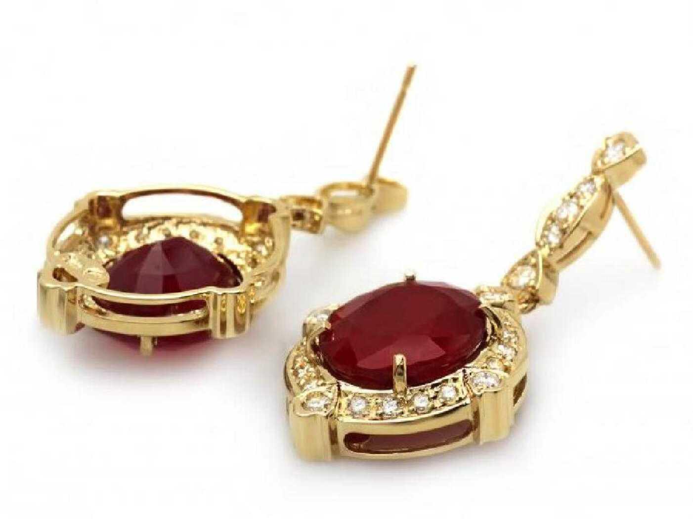 14K Yellow Gold 21.36ct Ruby and 1.32ct Diamond Earrings