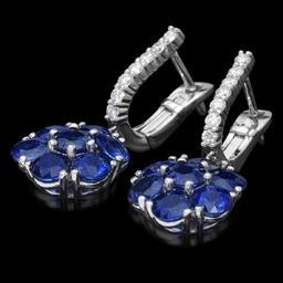 14K White Gold 5.72ct Sapphire and 0.45ct Diamond Earrings