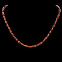 14K Gold 18.49ct Coral 1.17ct Diamond Necklace