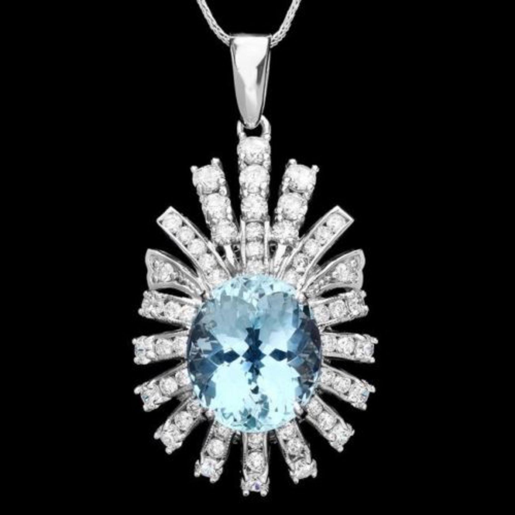 14K Gold 8.0ct Aquamarine 2.51ct Diamond Pendant