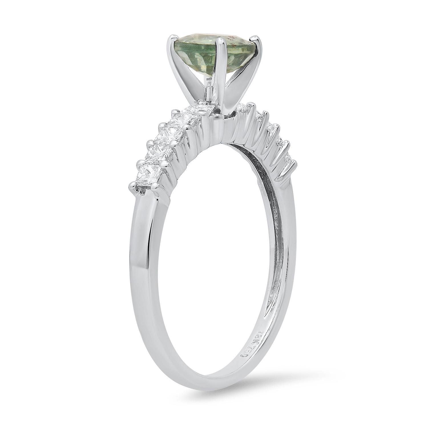 18K White Gold Setting with 1.1ct Green Saphire and 0.60ct Diamond Ladies Ring