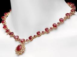 14K Yellow Gold 81.80ct Ruby and 2.85ct Diamond Necklace