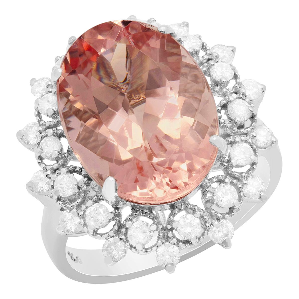 14k White Gold 8.22ct Morganite 0.75ct Diamond Ring