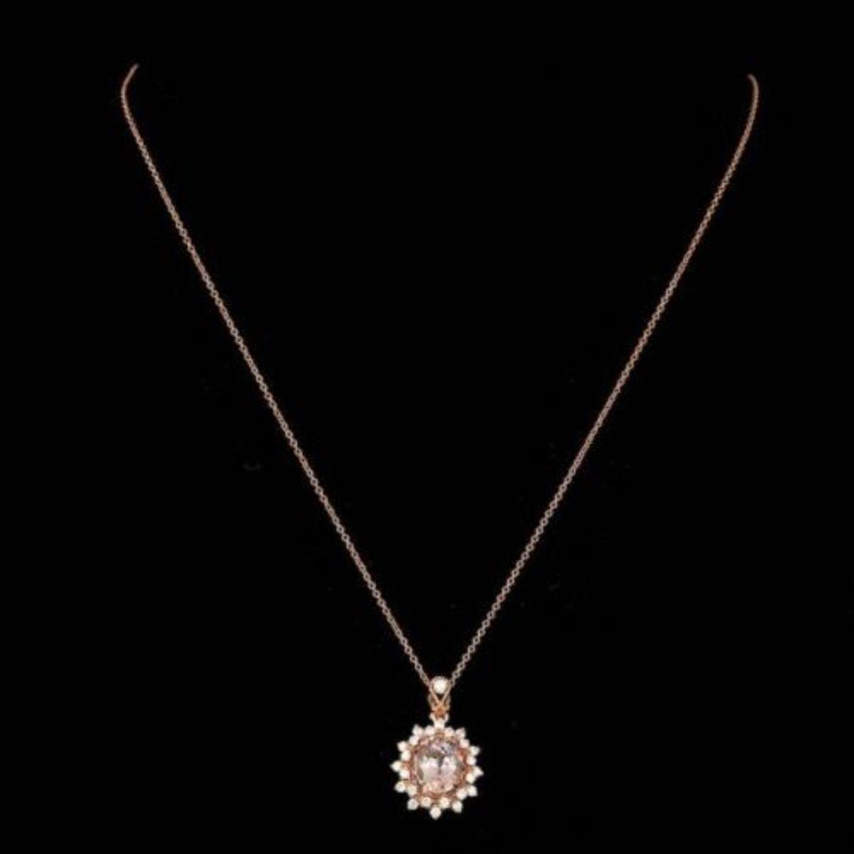 14K Gold Morganite and Diamond Pendant