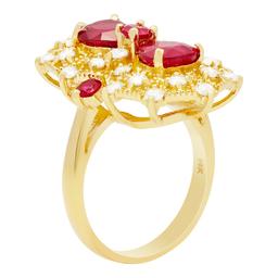 14k Yellow Gold 3.21ct & 0.51ctct Ruby 1.04ct Diamond Ring