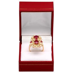 14k Yellow Gold 3.21ct & 0.51ctct Ruby 1.04ct Diamond Ring