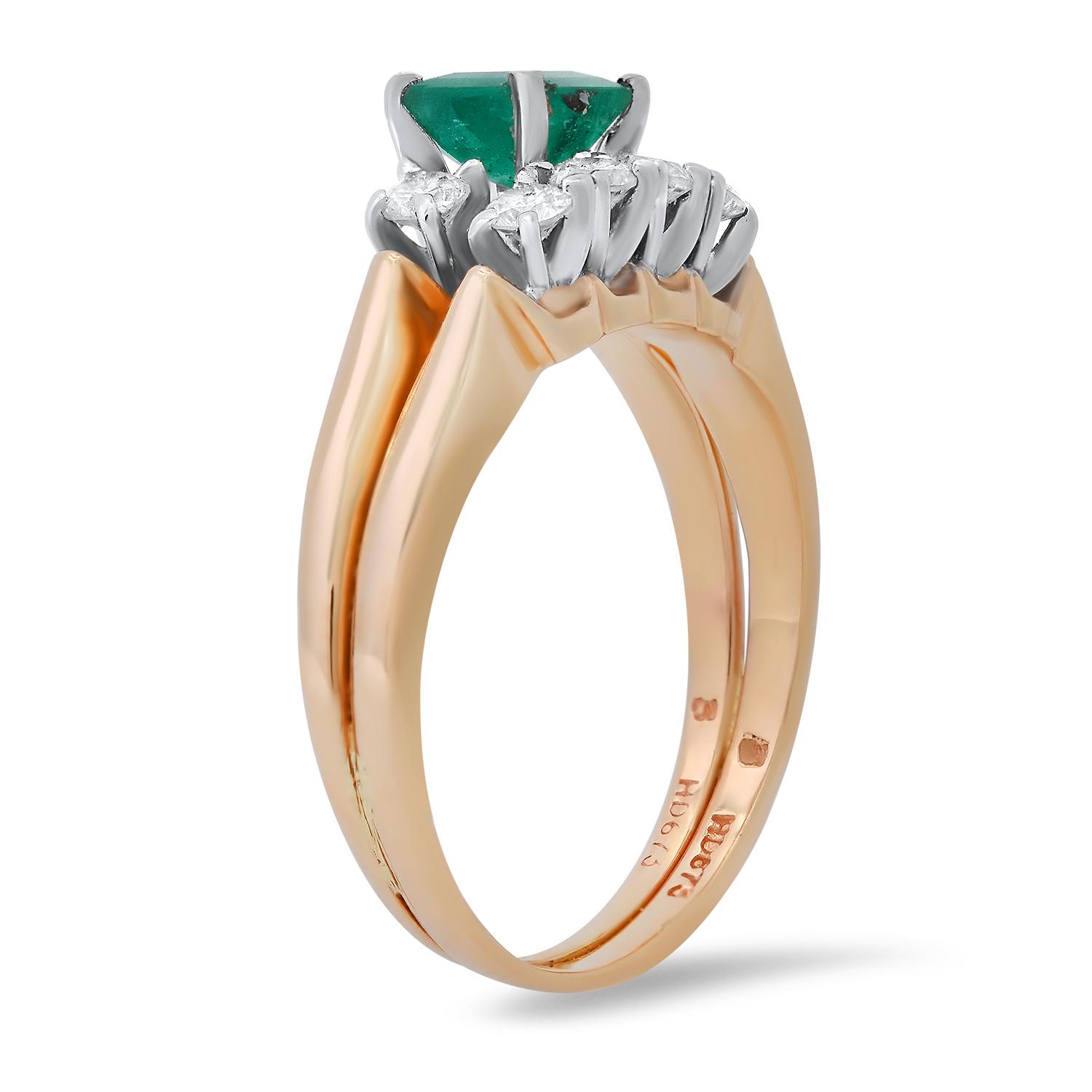 14K Yellow Gold Setting with 0.45ct Emerald and 0.21ct Diamond Ladies Ring