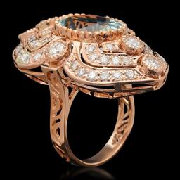 14K Rose Gold 6.51ct Aquamarine and 2.82ct Diamond Ring