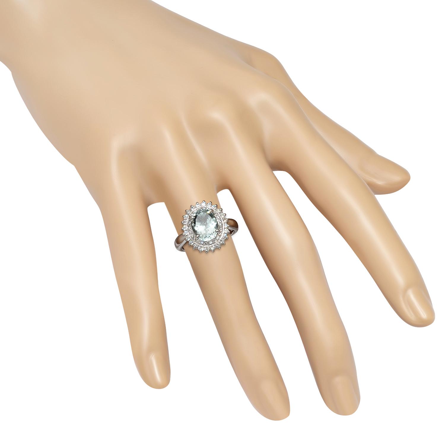 Platinum Setting with 2.66ct Aquamarine and 0.62ct Diamond Ladies Ring