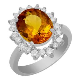 14k White Gold 4.10ct Yellow Beryl 0.97ct Diamond Ring