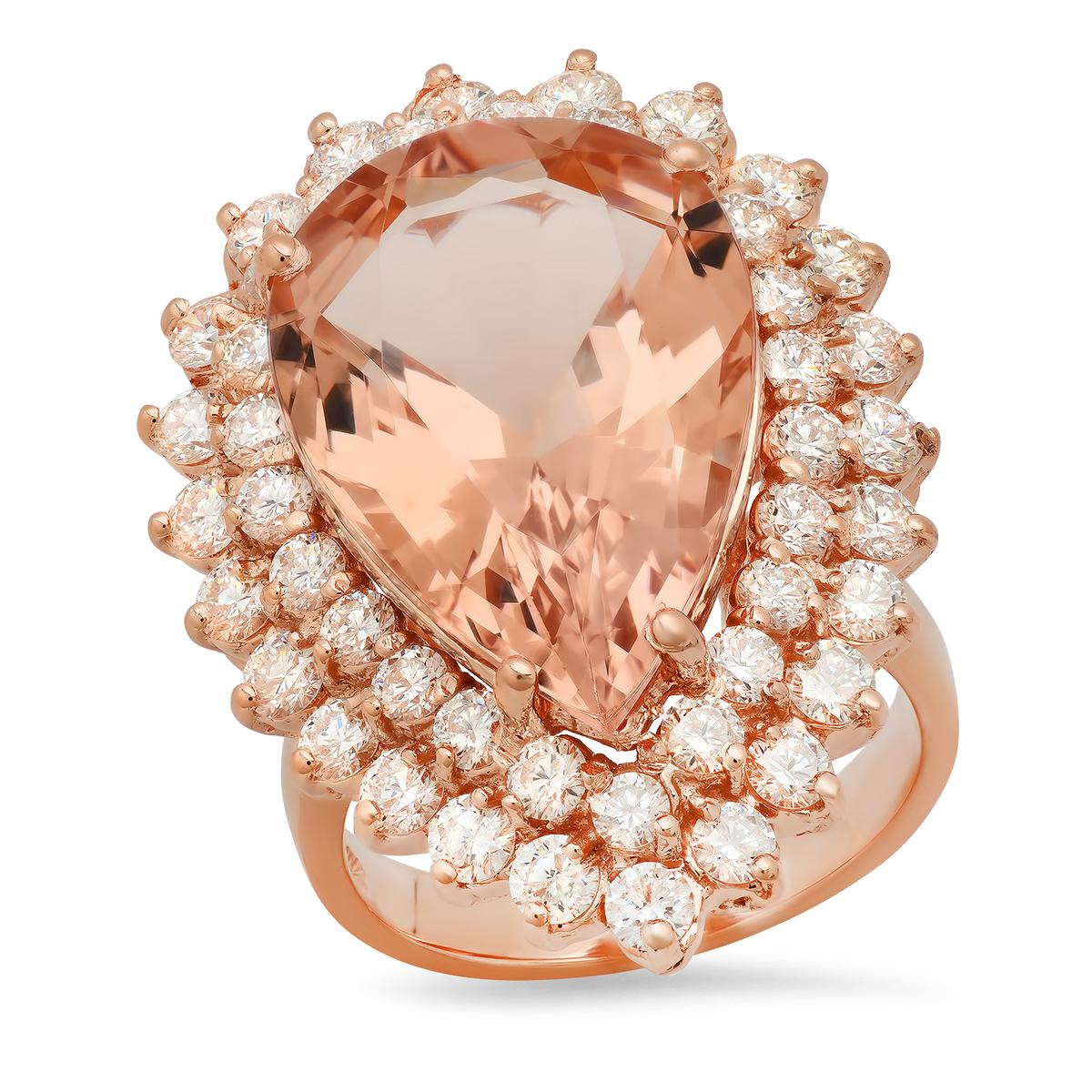 14K Rose Gold with 13.95ct Morganite and 2.36ct Diamond Ladies Ring