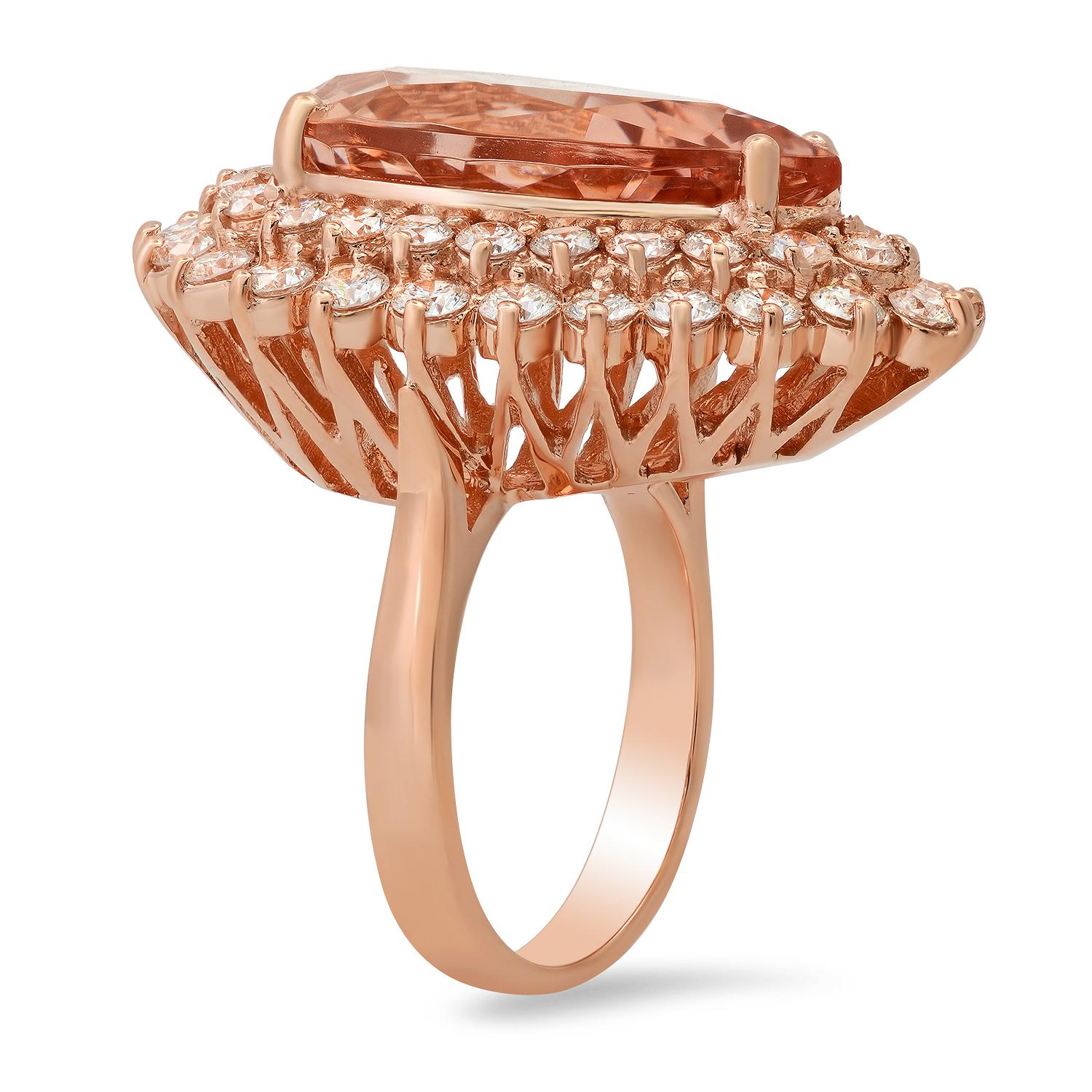 14K Rose Gold with 13.95ct Morganite and 2.36ct Diamond Ladies Ring