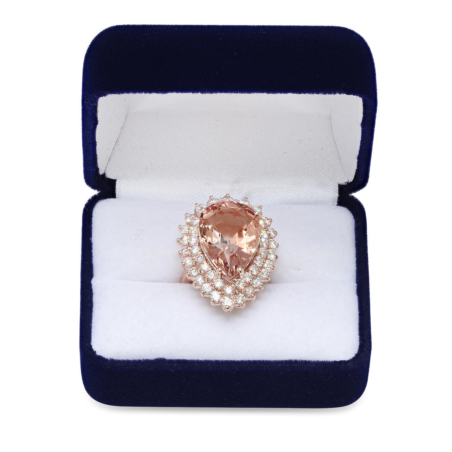 14K Rose Gold with 13.95ct Morganite and 2.36ct Diamond Ladies Ring