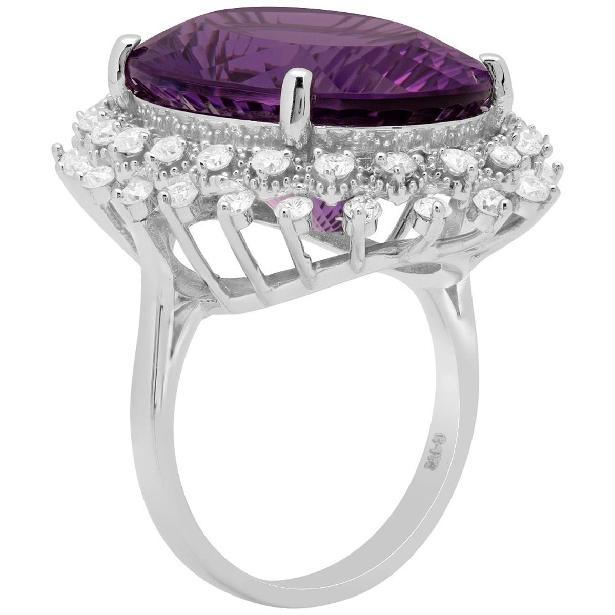 14k White Gold 18.19ct Amethyst 1.31ct Diamond Ring