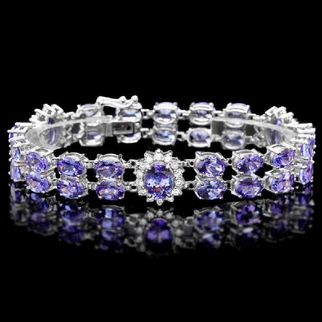 14K White Gold 28.36ct Tanzanite and 1.05ct Diamond Bracelet