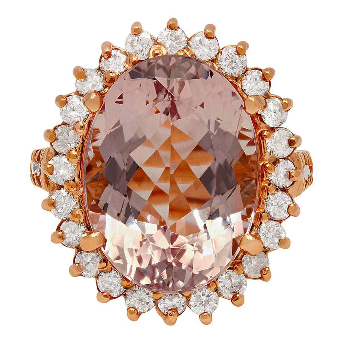 14k Rose Gold 10.96ct Kunzite 1.82ct Diamond Ring