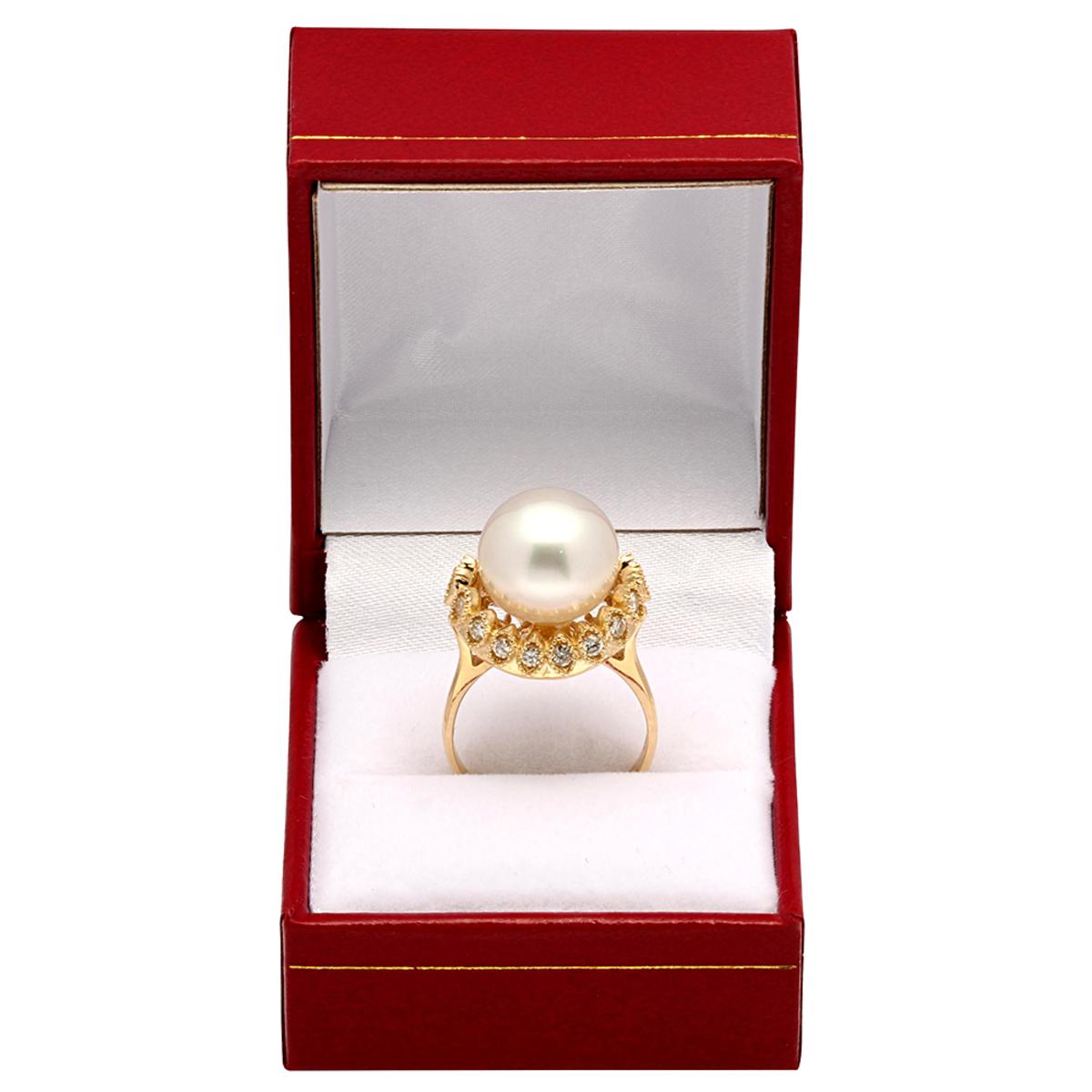 14k Yellow Gold 13mm Pearl 0.65ct Diamond Ring