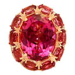 14k Rose Gold 23.44ct Pink Topaz 14.21ct Pink Tourmaline 2.23ct Diamond Ring