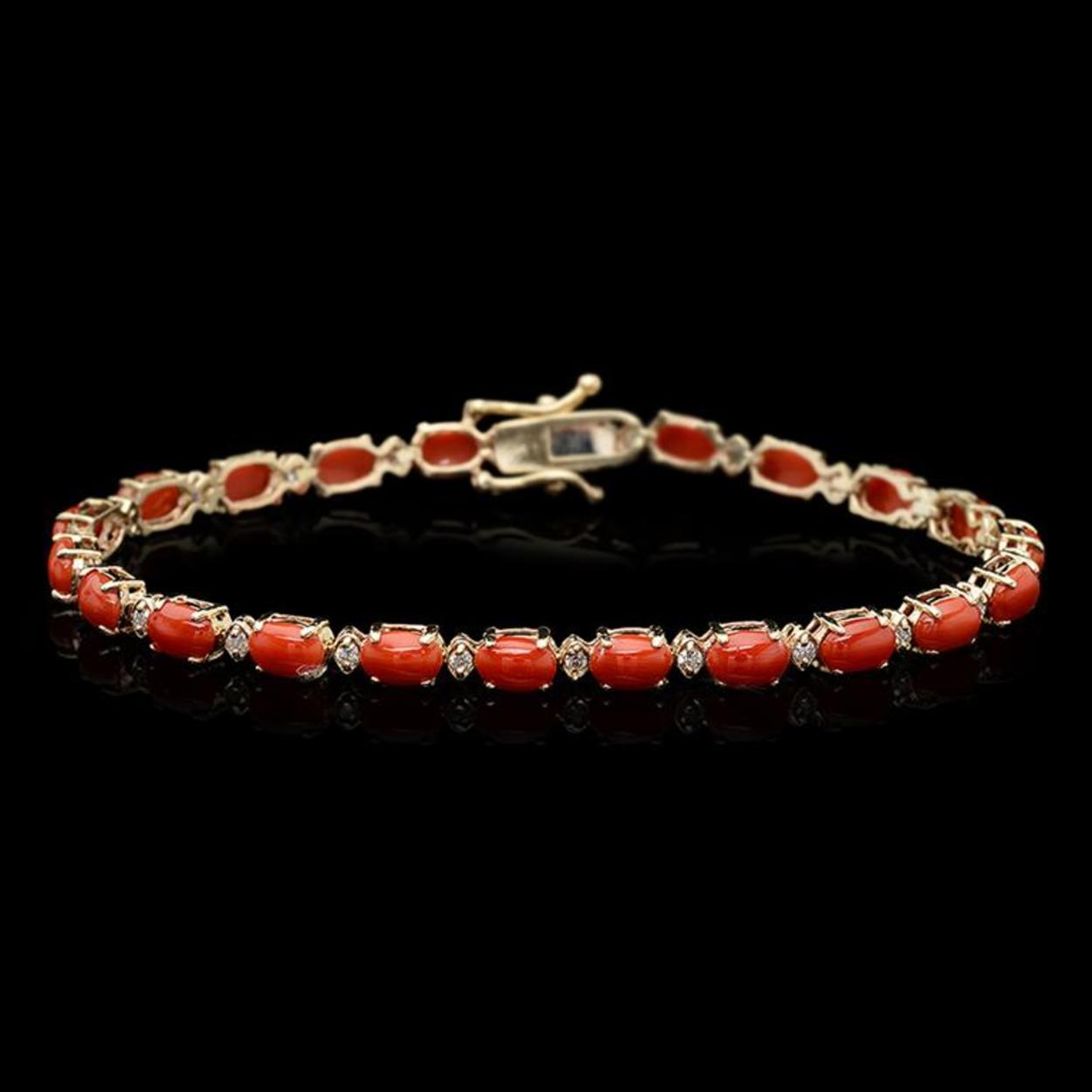 14k Gold 7.72ct Coral 0.53ct Diamond Bracelet