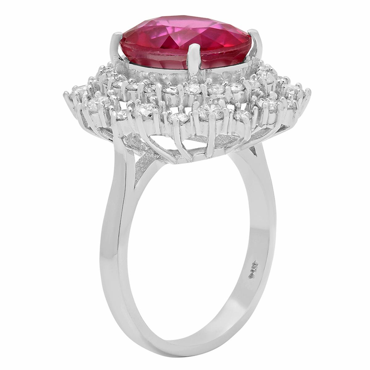 14k White Gold 5.75ct Pink Tourmaline Doublet 1.65ct Diamond Ring